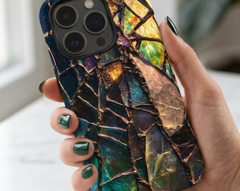 Cracked Stained Glass Phone Case | Iridescent Mosaic Bat Wing Case | iPhone 18 17 16 | Galaxy S26 S25 | Pixel | Halloween Gift
