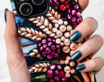 Faux Jeweled Flower Phone Case, Crystal Gemstone Floral | iPhone 18 17 16 15 Pro Max |  Galaxy S26 S25 | Pixel 9 Pro | Gift For Her