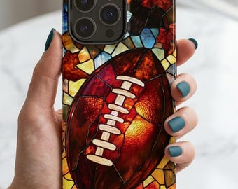Stained Glass Football Phone Case, Autumn Sports Mosaic Case | iPhone 18 17 16 | Galaxy S26 S25 | Pixel | Gift For Him