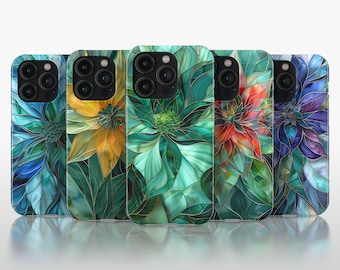 Green Floral Jade Stained Glass Phone Case | iPhone 16 15 14 13 12 11 pro max |  Galaxy S22 S23 S24 Ultra | Google Pixel 6 7 8 pro case