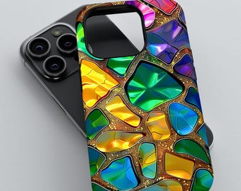 Telefoonhoesje glas-in-loodmozaïek: levendige kleurrijke kunst