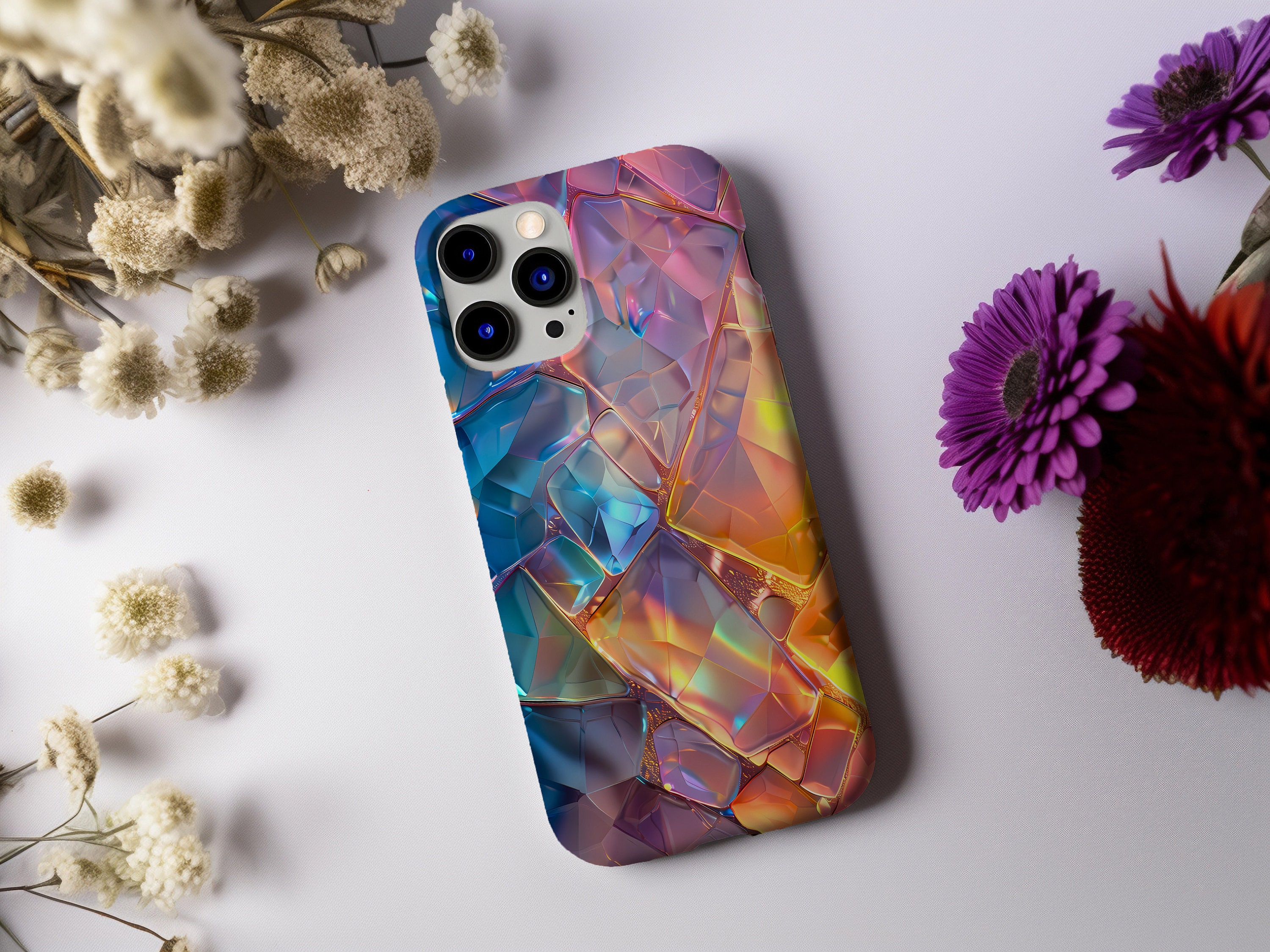 Holographic Geometric Phone Case Futuristic Iridescent Protective Cover