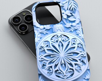Blue Ornament Phone Case, Paper Cut Snowflake Tough Case | iPhone 18 17 16 15 Pro Max |  Galaxy S26 S25 S24 | Pixel 9 8 Pro