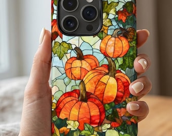 Stained Glass Pumpkin Phone Case, Autumn Harvest Patch Case | iPhone 18 17 16 | Galaxy S26 S25 | Pixel | Fall Halloween Gift