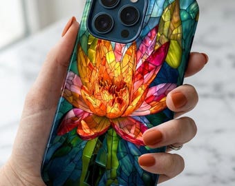Stained Glass Water Lily Phone Case, Lotus Flower Mosaic Case | iPhone 18 17 16 15 Pro Max | Galaxy S26 S25 Ultra | Pixel | Floral Gift