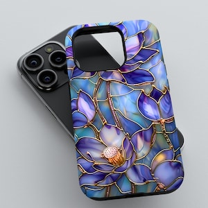 Custodia per telefono fiore di loto in vetro colorato / iPhone 15 14 13 12 11 pro max / custodia Samsung Galaxy S22 S23 S24 Ultra / Google Pixel 6 7 8 pro