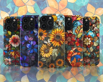 Personalized Botanical Elegance Stained Glass Phone Case | Floral Mosaic Cover | Artistic Botanical | Floral Gift | iPhone, Pixel, Galaxy