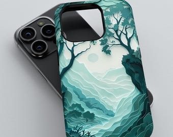 Layered Paper Forest Phone Case: Serene Nature Design