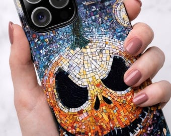 Mosaic Pumpkin Phone Case, Spooky Halloween Tough Case | iPhone 18 17 16 15 Pro Max |  Galaxy S26 S25 S24 | Pixel 9 8 Pro