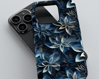 Midnight Blue Floral Phone Case | Artistic Navy Blossom | Designer Protective Cover | iPhone, Pixel, and Galaxy Models