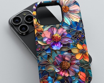 Artistic Stained Glass Floral Phone Case | iPhone 16 15 14 13 12 pro max | Samsung Galaxy S22 S23 S24 Ultra | Google Pixel 9 8 7 6 pro case