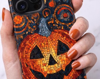 Mosaic Pumpkin Phone Case, Halloween Jack O Lantern Fall Cover | iPhone 18 17 16 15 Pro Max |  Galaxy S26 S25 S24 | Pixel 9 8 Pro