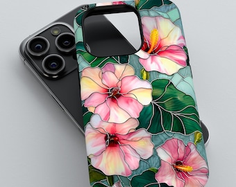 Tropical Hibiscus Flower Phone Case: Faux Stained Glass Design