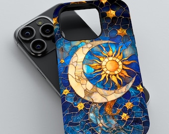Celestial Sun and Moon Phone Case: Faux Stained Glass Art