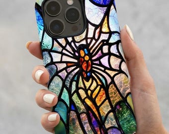Stained Glass Spider Phone Case | Iridescent Rainbow Mosaic Case | iPhone 18 17 16 | Galaxy S26 S25 | Pixel | Halloween Gift
