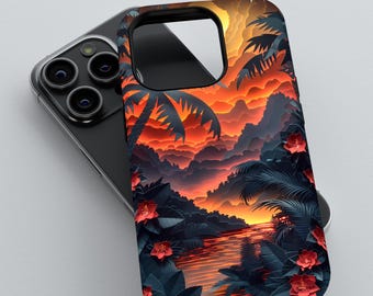 Tropical Sunset Phone Case: Vibrant Palm Beach Design