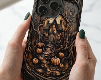 Dark Haunted House Phone Case, Gothic Pumpkin Path Case | iPhone 18 17 16 15 Pro Max | Galaxy S26 S25 Ultra | Pixel | Halloween Gift