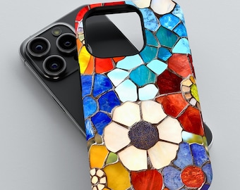 Telefoonhoesje glas-in-lood bloemenmozaïek: kleurrijke bloemkunst