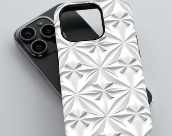 Coque pour portable moderne à motif floral géométrique 3D | Protection des créateurs | Design texturé minimaliste | Modèles d'iPhone, de Pixel et de Galaxy