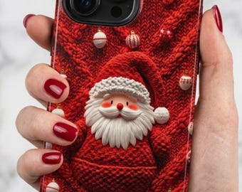 Faux Knit Santa Phone Case, Cozy Red Christmas Sweater | iPhone 18 17 16 15 Pro Max | | Pixel 9 Pro | Christmas Gift