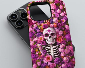 Gothic Day of the Dead Floral Skull Phone Case | iPhone 16 15 14 13 12 pro max | Galaxy S22 S23 S24 Ultra | Google Pixel 6 7 8 Pro