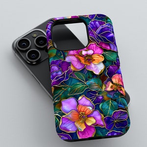 Enchanted Garden Stained Glass Phone Case | Exotic Floral Protective Cover | Mother&#39;s Day Gift | iPhone | Galaxy | Pixel