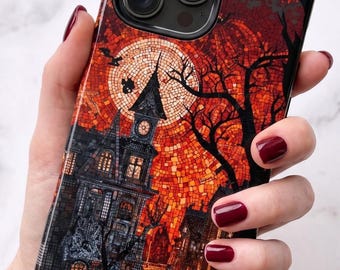 Mosaic Haunted House Phone Case, Spooky Gothic Halloween Cover | iPhone 18 17 16 15 Pro Max |  Galaxy S26 S25 S24 | Pixel 9 8 Pro