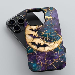 Gothic Cracked Stained Glass Moon and Bats Phone Case | iPhone 16 15 14 13 12 11 pro max, Galaxy S22 S23 S24 Ultra, Google Pixel 6 7 8 pro