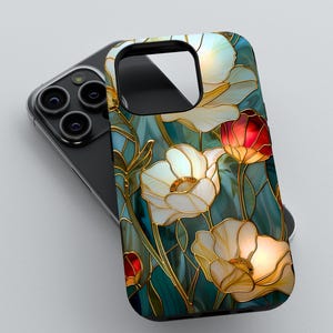 Art nouveau telefoonhoesje bloemen | Telefoonhoesje met bloemen | Elegant glas-in-loodontwerp | Uniek cadeau | iPhone | Melkwegstelsel | Pixel