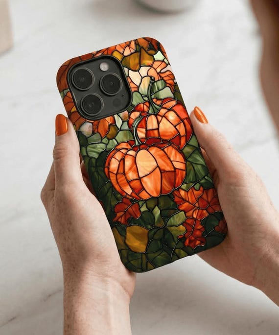 Stained Glass Pumpkin Phone Case: Autumn Harvest Design