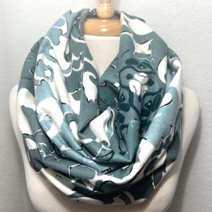 Teal Floral Infinity Scarf: Soft Cotton Blend Loop Scarf