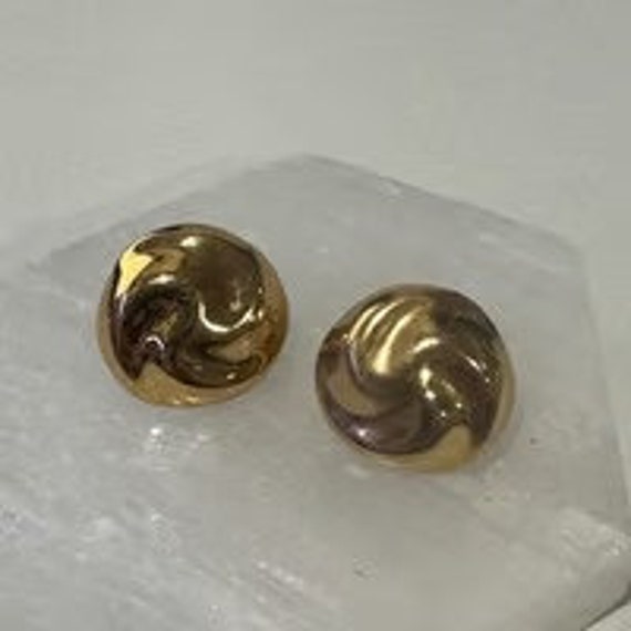 Vintage Monet Gold Tone Button Clip On Earrings Si