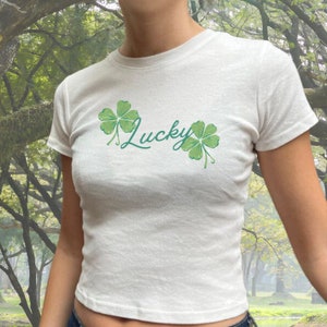 Lucky Girl Baby Tee, St Patricks Day Tee, Lucky Tee, Patty's Day Tee, Vintage Baby Tee, Lucky Graphic Tee, Lucky Girl Tee, Clover Tee