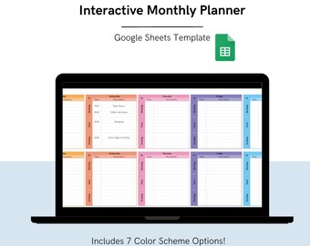 Monthly Planner | Interactive Monthly Planner | Planner | Digital Planner | Digital Download Planner | Google Sheets Template