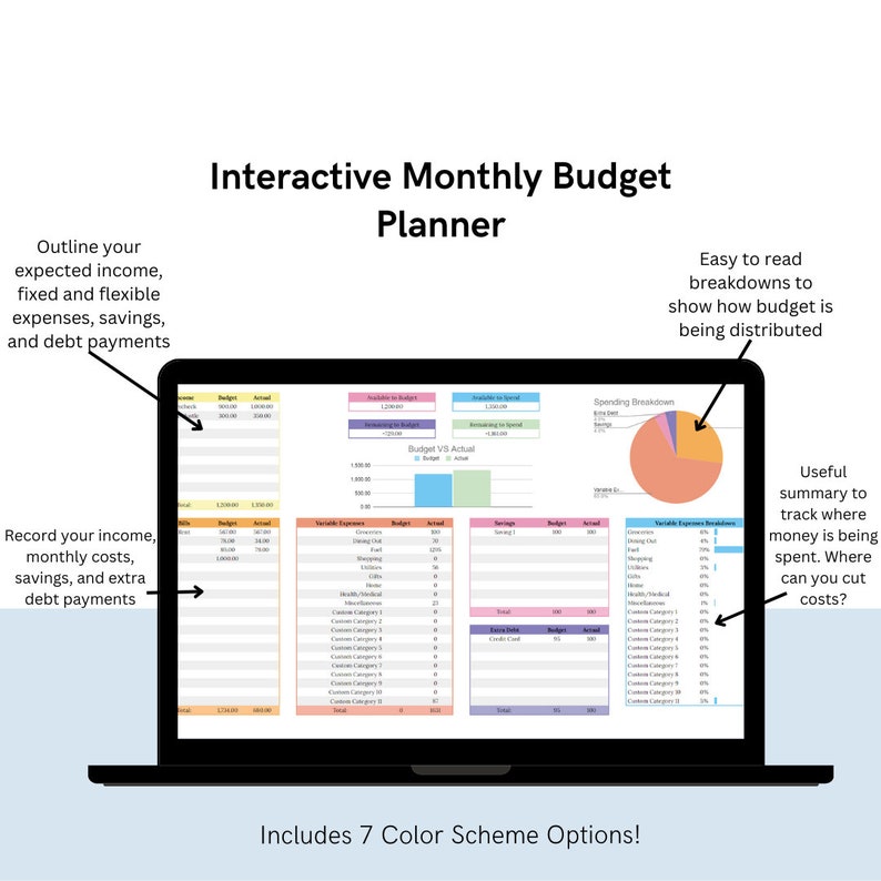 Interactive Monthly Budget Planner | Budget Planner | Budget Tracker ...