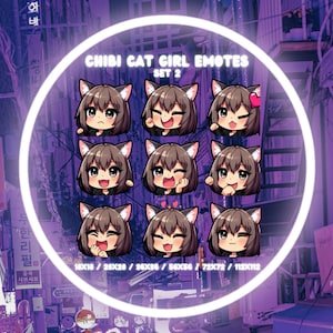 Chibi Cat Girl Twitch and Discord Emotes Set 2 l Chibi Girl Emotes l Twitch Emotes l Discord Emotes l Emotes l Digital Download