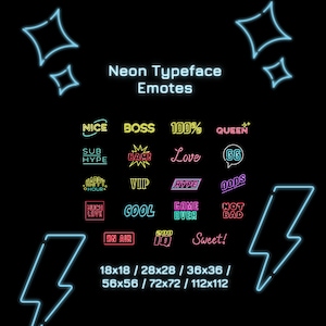 Colorful Neon Typeface Twitch and Discord Emotes l Twitch Emotes l Discord Emotes l Emotes l Digital Download
