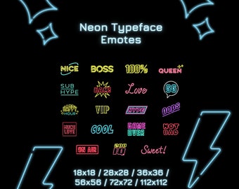 Colorful Neon Typeface Twitch and Discord Emotes l Twitch Emotes l Discord Emotes l Emotes l Digital Download