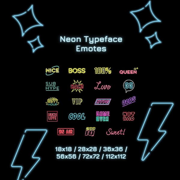 Colorful Neon Typeface Twitch and Discord Emotes l Twitch Emotes l Discord Emotes l Emotes l Digital Download