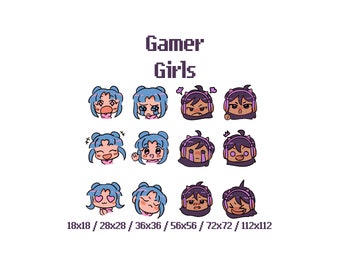 Lila och blå gamertjejer Twitch- och Discord-emotes l Twitch-emotes l Discord-emotes l Emotes l Digital nedladdning