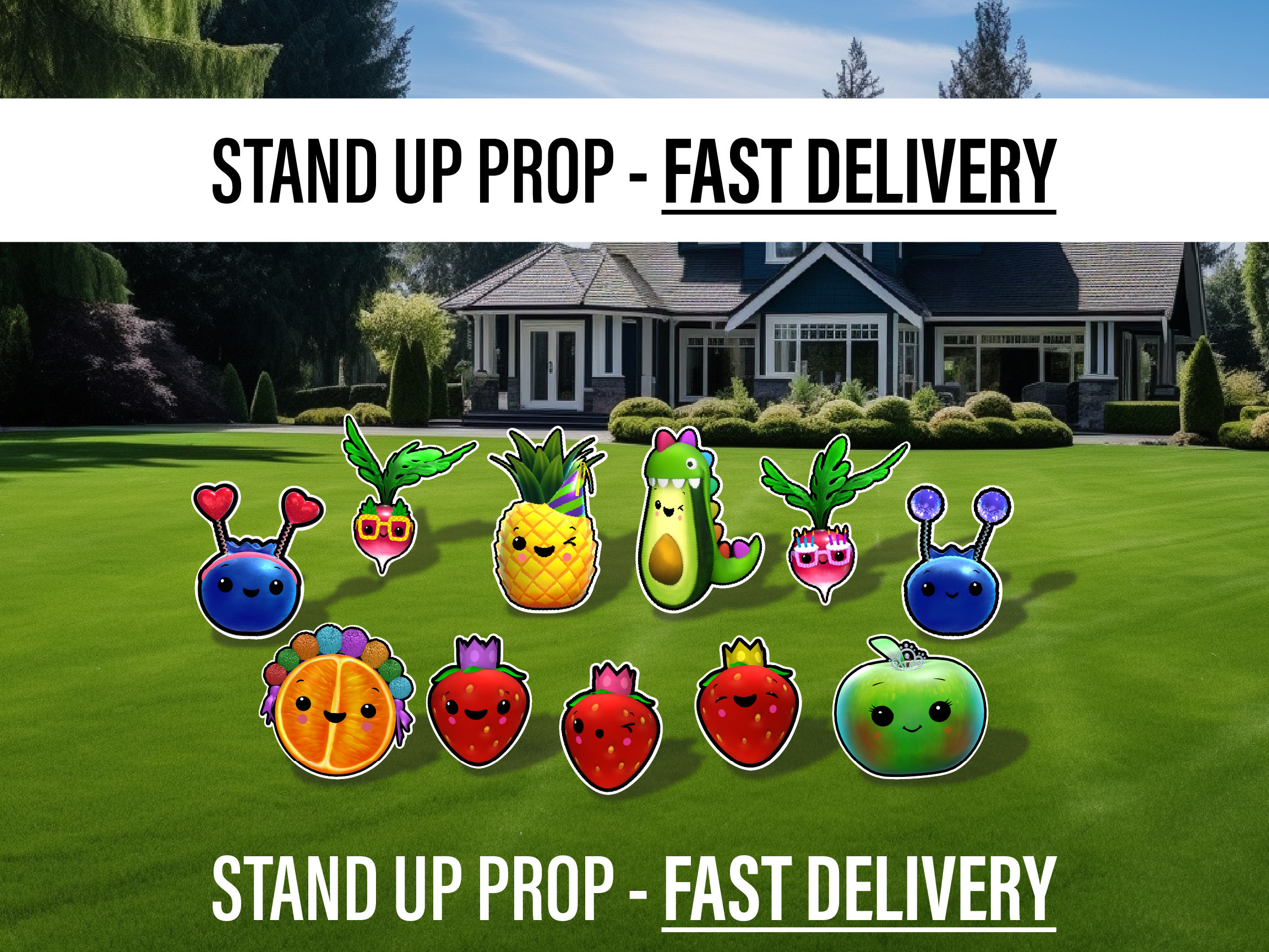Hey bear cutouts, cute fruit and veggies decor, sensory centerpieces heybear stand up props standee, table toppers lawn signs yard art