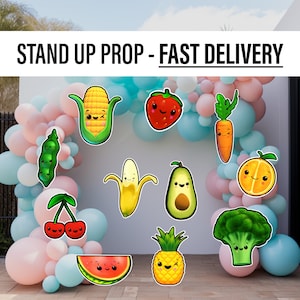 Hey bear cutouts, cute fruit and veggies decor, sensory centerpieces heybear stand up props standee, table toppers lawn signs yard art