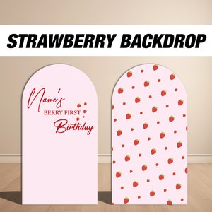 Berry First Birthday Arch Backdrop, with stands, Strawberry themed Birthday Party Decor, First birthday party, party prop stands