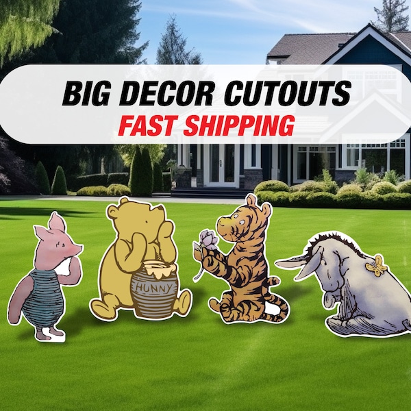 Classic winnie the pooh set babyshower, Classic bear, winnie the pooh decor, cutouts, lawn signs, yard sign, backdrop centerpieces, high res