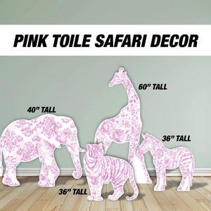 Toile Safari ROSE, découpes d'animaux, accessoires, Toile de Jouy, décoration aquarelle bleu Baby Safari, découpe animal, toile de fond de fête d'anniversaire babyshower