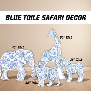 Décorations d'animaux en toile Blue Safari, accessoires, Toile de Jouy, décoration aquarelle bleue pour bébé Safari, découpe d'animaux, toile de fond de fête d'anniversaire de babyshower
