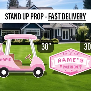 Baby pink golf cutout golf party birthday decor, cut out, lawn signs, yard sign, backdrop centerpieces, high res