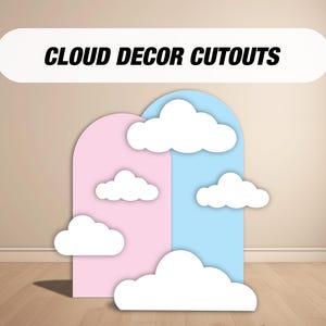 May include: Cloud-shaped cutouts in pink and blue, perfect for a baby shower or gender reveal party. The cutouts are made of sturdy cardboard and are easy to assemble.