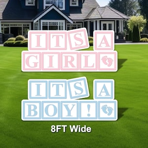 New baby girl baby boy blocks, yard sign, lawn sign, yard art, gender reveal, party decor, centerpieces, pastel pink, pastel blue, high res