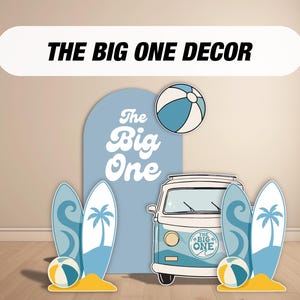 The BIG ONE Backdrop Props beach party Surf party themed Panel Backdrop with stands, Summer themed, big wave, groovy van, NOT fabric.